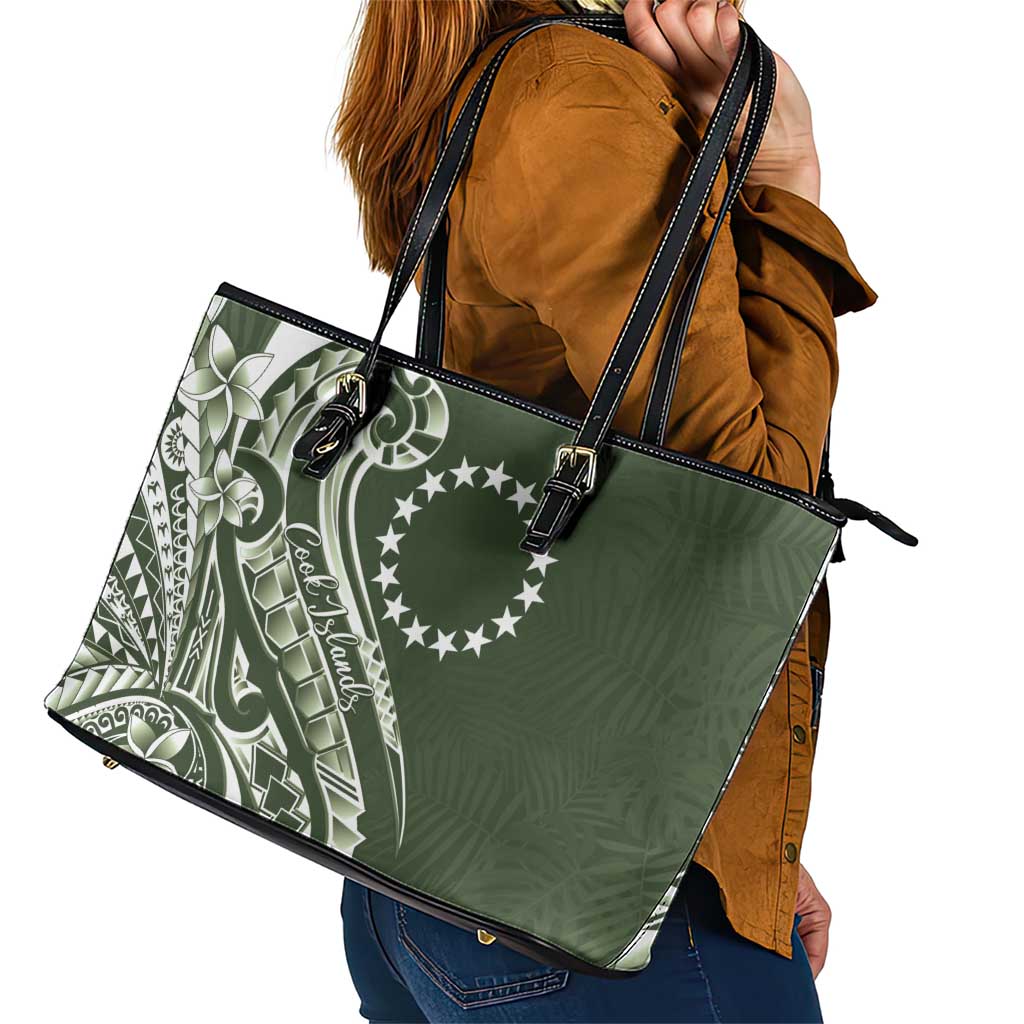 Kia Orana Cook Islands Leather Tote Bag Matie Plumeria Tropical Waves - Polynesian Pride