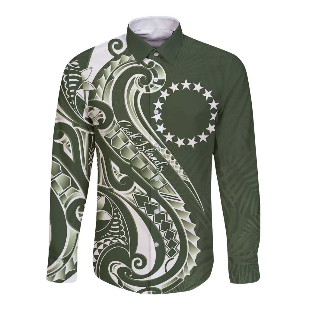 Kia Orana Cook Islands Long Sleeve Button Shirt Matie Plumeria Tropical Waves - Polynesian Pride