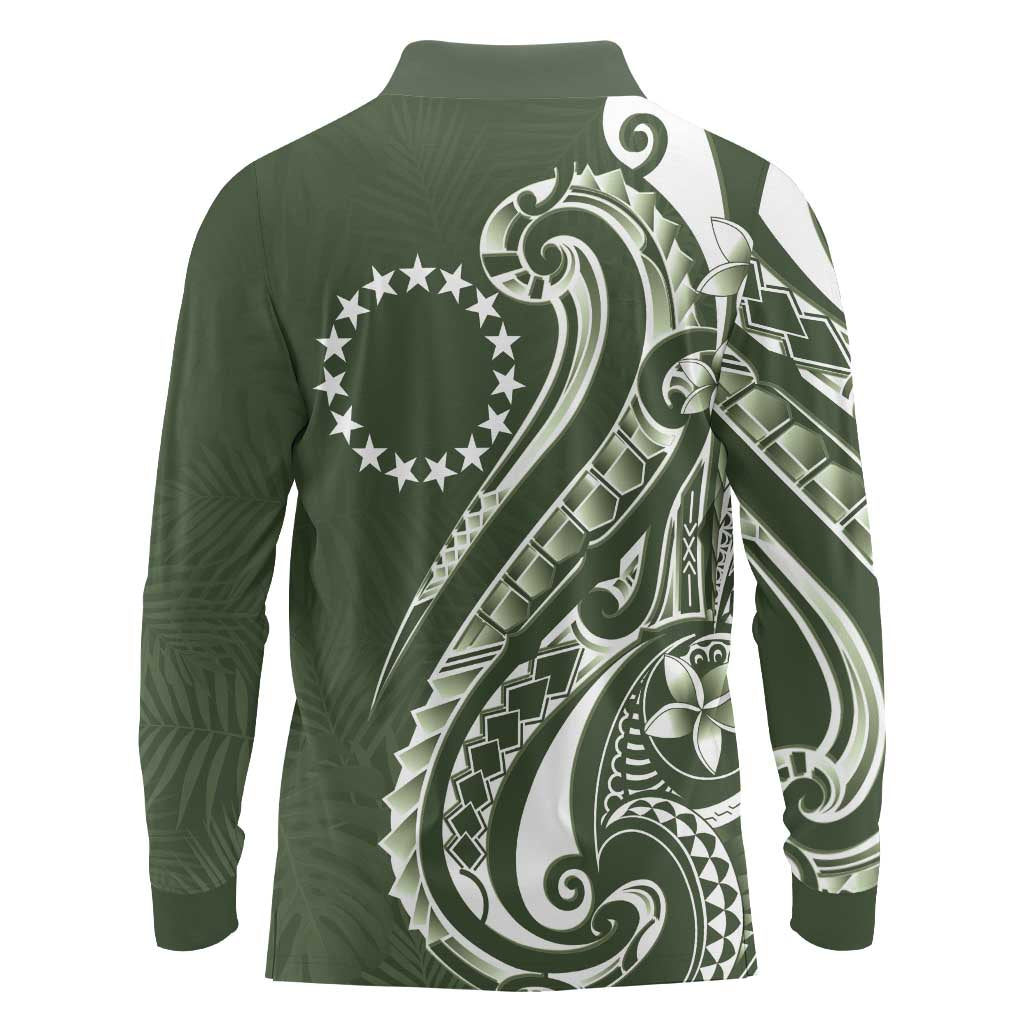 Kia Orana Cook Islands Long Sleeve Polo Shirt Matie Plumeria Tropical Waves - Polynesian Pride