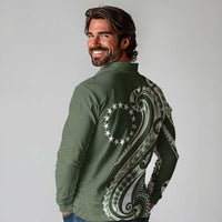 Kia Orana Cook Islands Long Sleeve Polo Shirt Matie Plumeria Tropical Waves - Polynesian Pride
