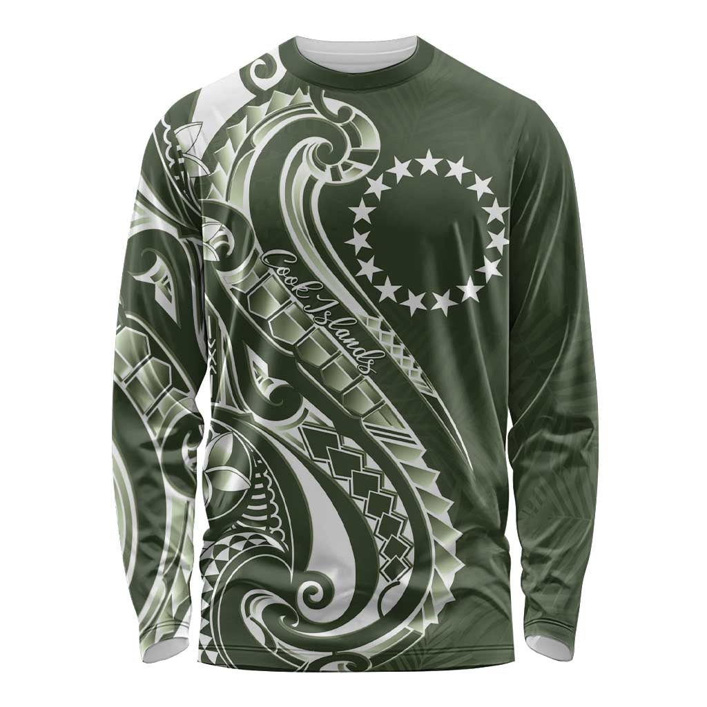 Kia Orana Cook Islands Long Sleeve Shirt Matie Plumeria Tropical Waves - Polynesian Pride