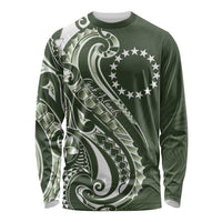 Kia Orana Cook Islands Long Sleeve Shirt Matie Plumeria Tropical Waves - Polynesian Pride