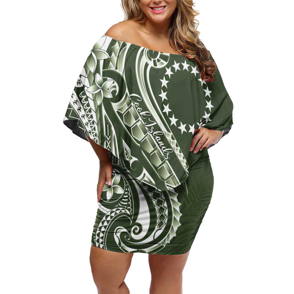 Kia Orana Cook Islands Off Shoulder Short Dress Matie Plumeria Tropical Waves - Polynesian Pride