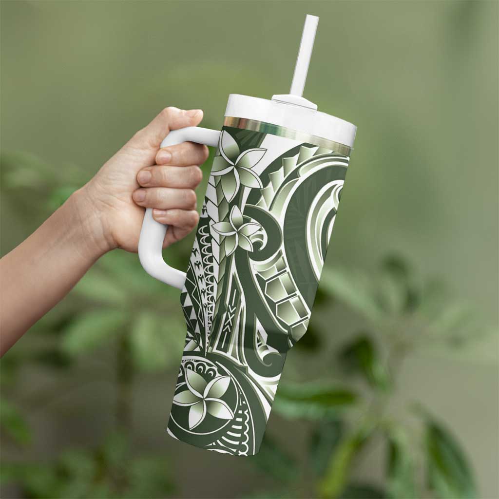Kia Orana Cook Islands Tumbler With Handle Matie Plumeria Tropical Waves - Polynesian Pride