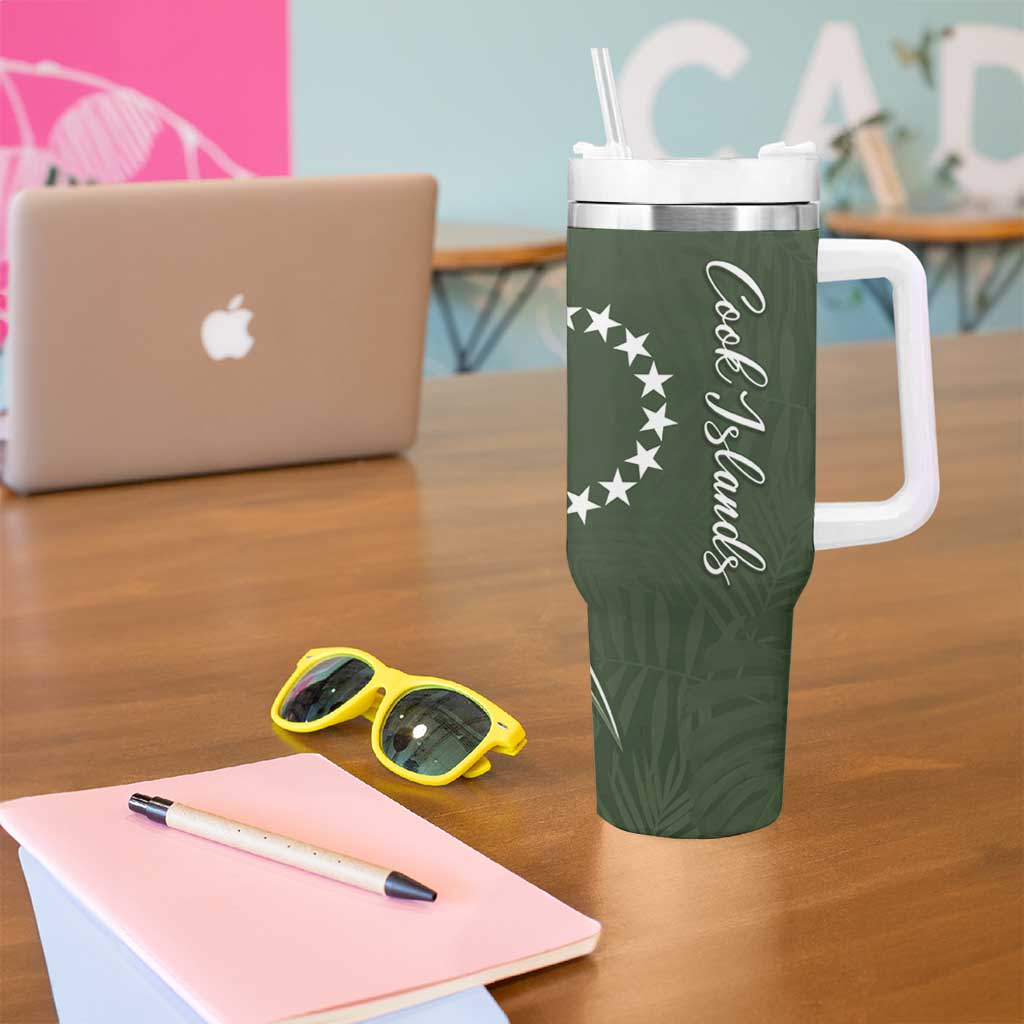 Kia Orana Cook Islands Tumbler With Handle Matie Plumeria Tropical Waves - Polynesian Pride