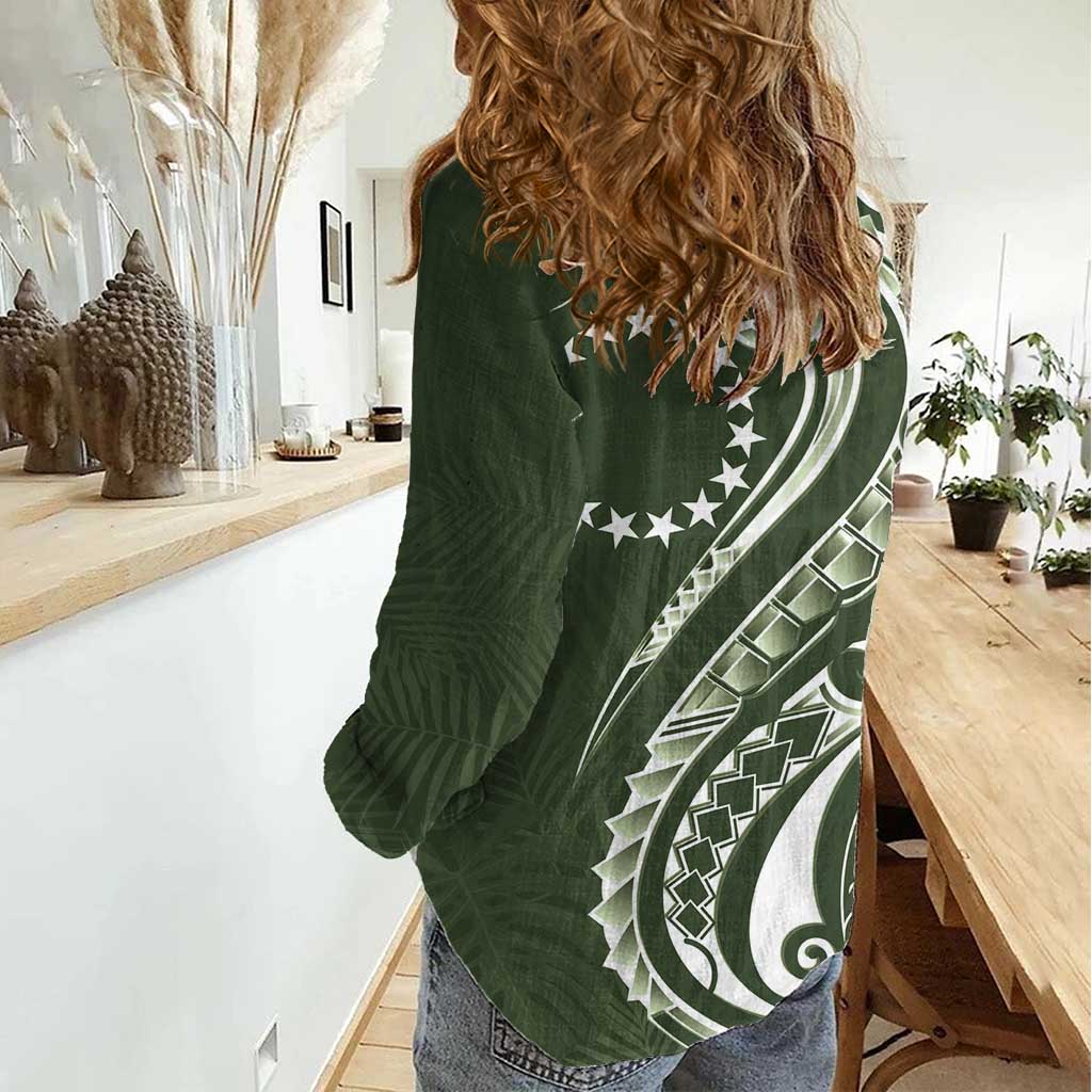 Kia Orana Cook Islands Women Casual Shirt Matie Plumeria Tropical Waves - Polynesian Pride