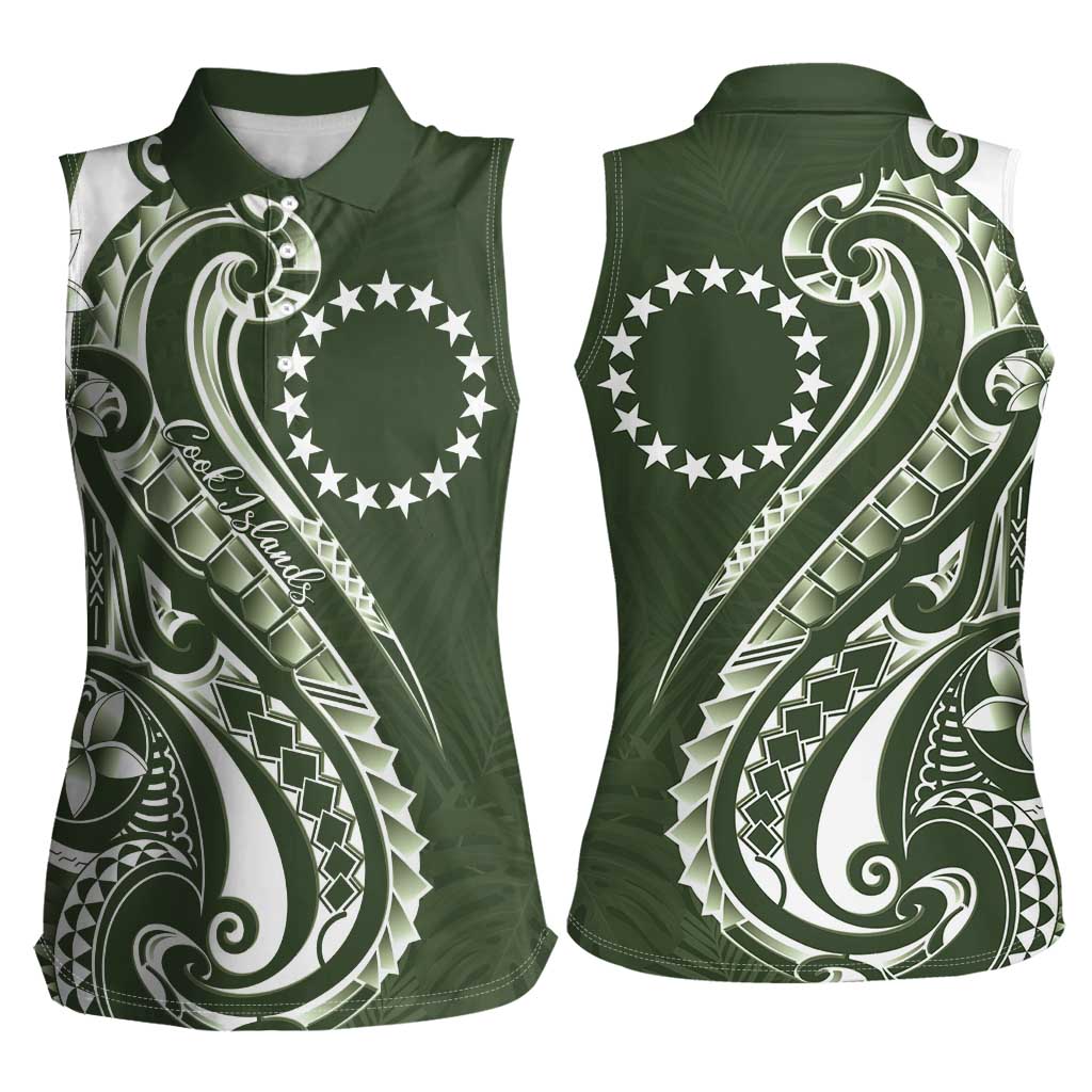 Kia Orana Cook Islands Women Sleeveless Polo Shirt Matie Plumeria Tropical Waves - Polynesian Pride