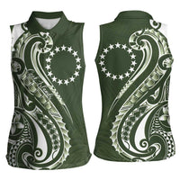 Kia Orana Cook Islands Women Sleeveless Polo Shirt Matie Plumeria Tropical Waves - Polynesian Pride