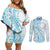 Kia Orana Cook Islands Couples Matching Off Shoulder Short Dress and Long Sleeve Button Shirt Moana Plumeria Tropical Waves - Polynesian Pride