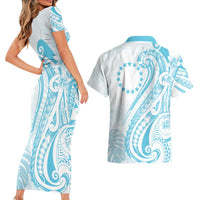 Kia Orana Cook Islands Couples Matching Short Sleeve Bodycon Dress and Hawaiian Shirt Moana Plumeria Tropical Waves LT7 - Polynesian Pride
