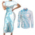Kia Orana Cook Islands Couples Matching Short Sleeve Bodycon Dress and Long Sleeve Button Shirt Moana Plumeria Tropical Waves - Polynesian Pride