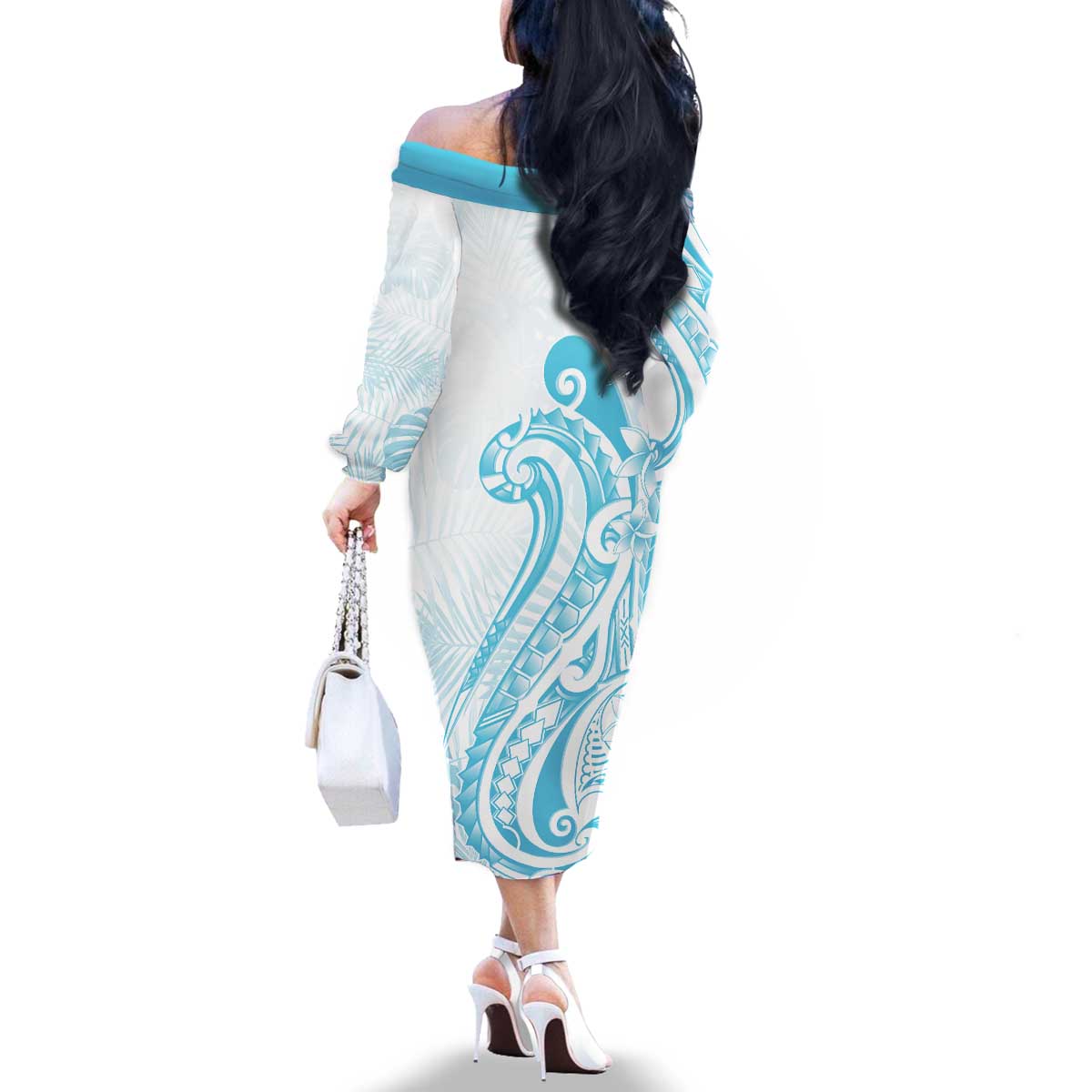 Kia Orana Cook Islands Family Matching Off The Shoulder Long Sleeve Dress and Hawaiian Shirt Moana Plumeria Tropical Waves LT7 - Polynesian Pride
