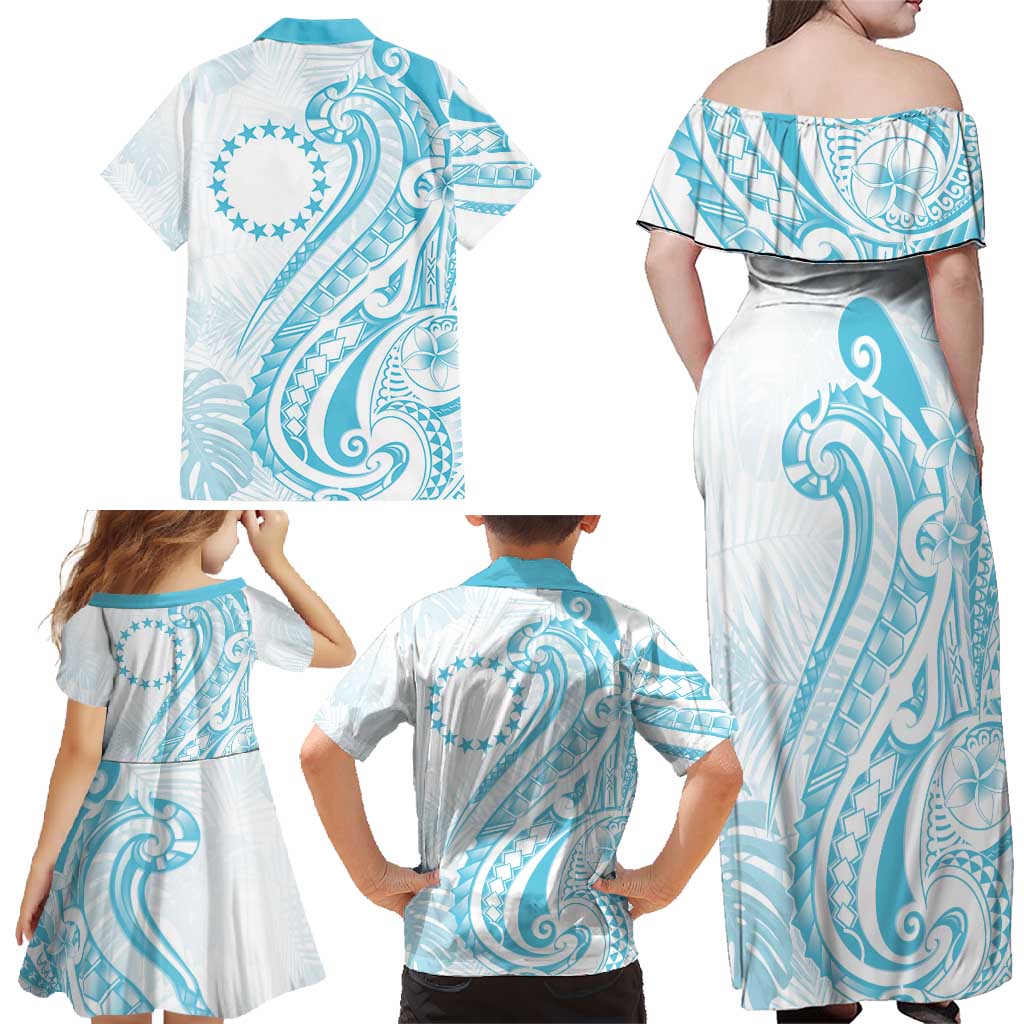 Kia Orana Cook Islands Family Matching Off Shoulder Maxi Dress and Hawaiian Shirt Moana Plumeria Tropical Waves LT7 - Polynesian Pride
