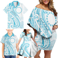 Kia Orana Cook Islands Family Matching Off Shoulder Short Dress and Hawaiian Shirt Moana Plumeria Tropical Waves LT7 - Polynesian Pride