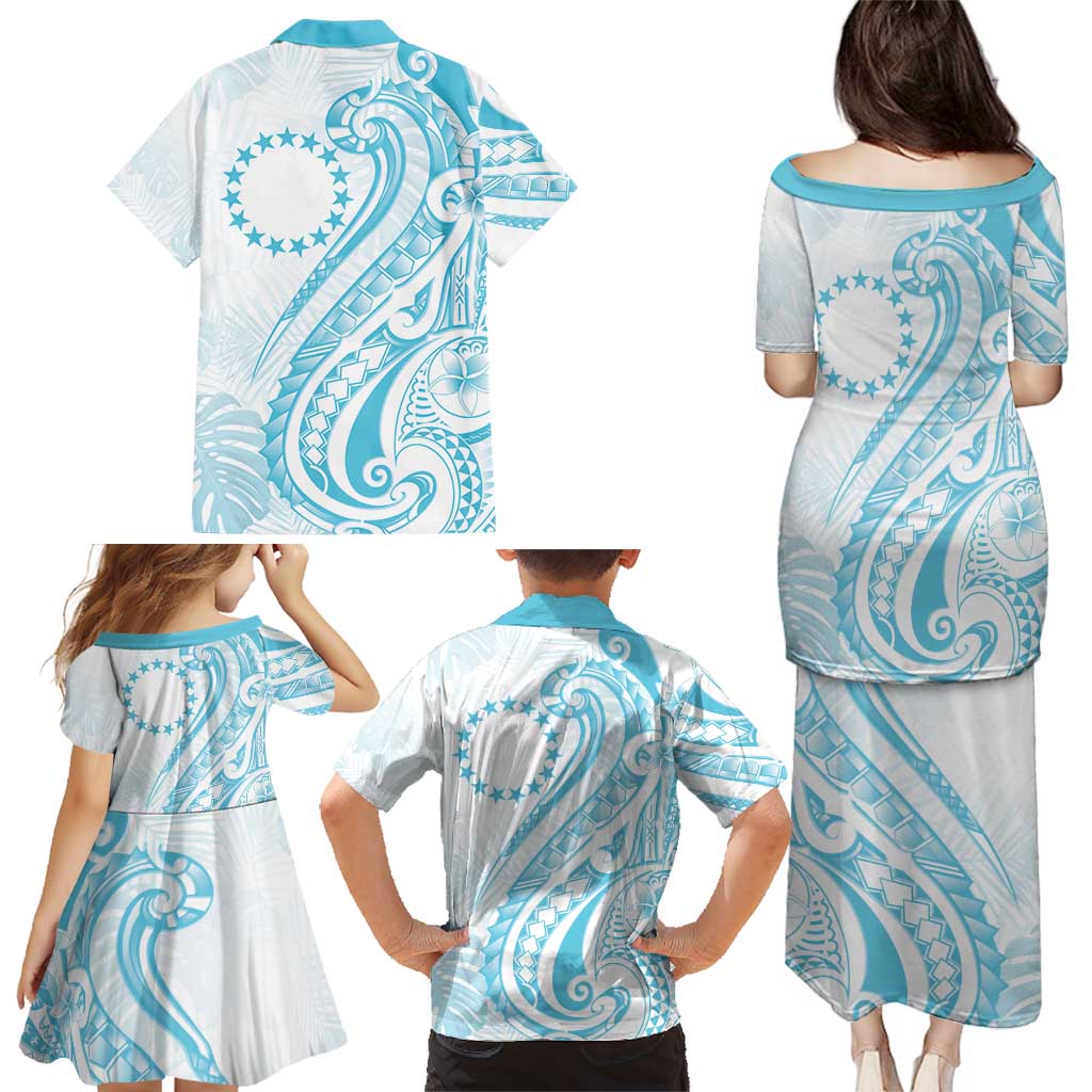 Kia Orana Cook Islands Family Matching Puletasi and Hawaiian Shirt Moana Plumeria Tropical Waves LT7 - Polynesian Pride