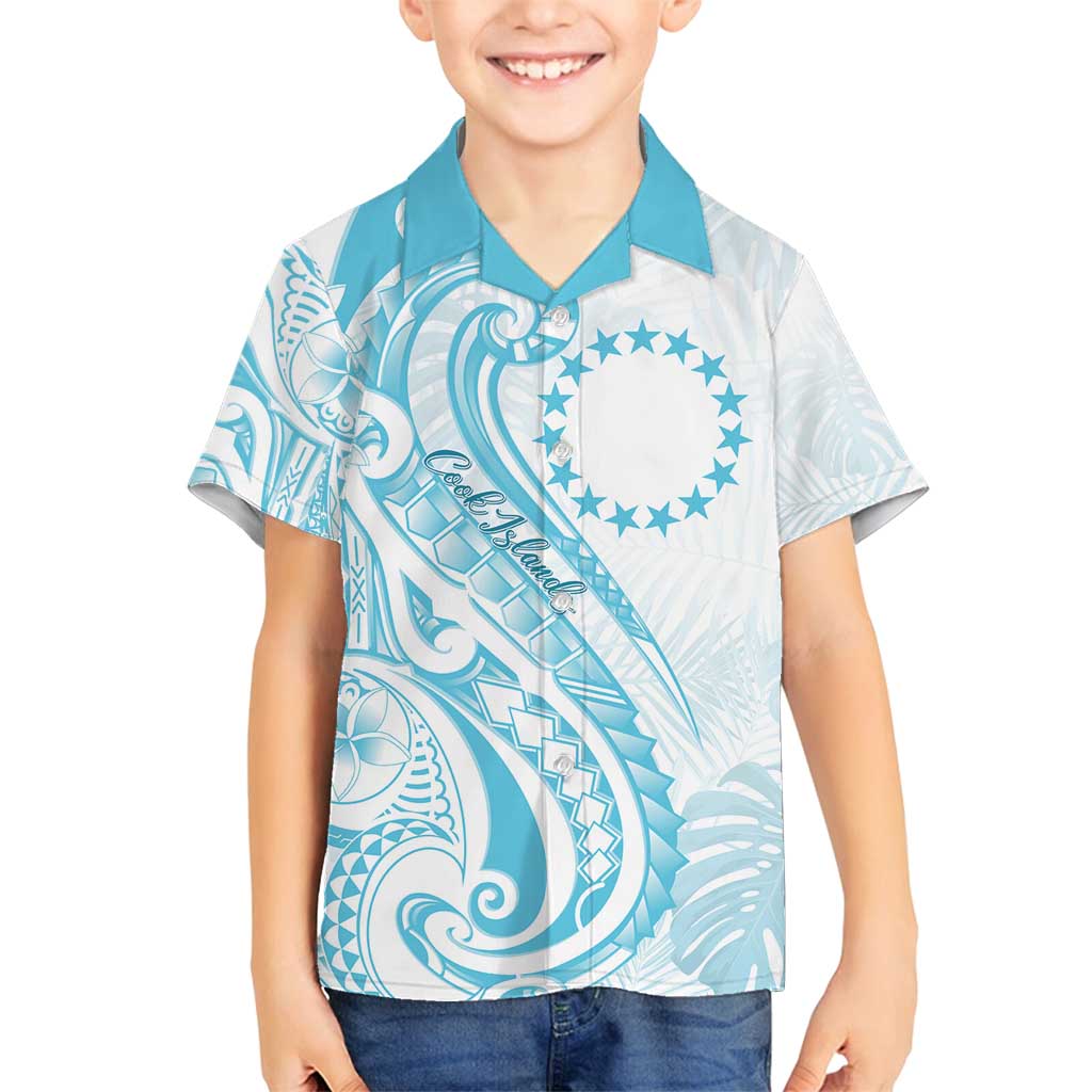 Kia Orana Cook Islands Family Matching Puletasi and Hawaiian Shirt Moana Plumeria Tropical Waves LT7 Son's Shirt Turquoise - Polynesian Pride