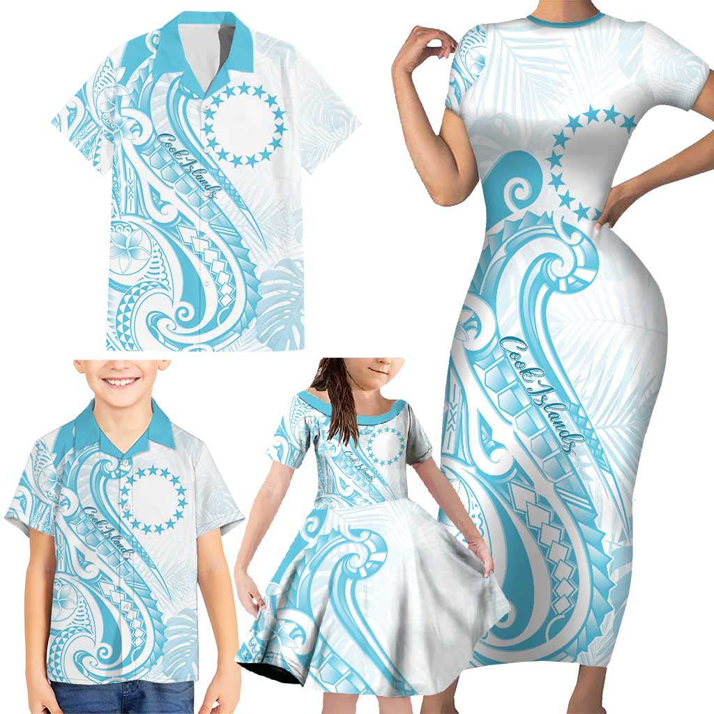 Kia Orana Cook Islands Family Matching Short Sleeve Bodycon Dress and Hawaiian Shirt Moana Plumeria Tropical Waves LT7 - Polynesian Pride