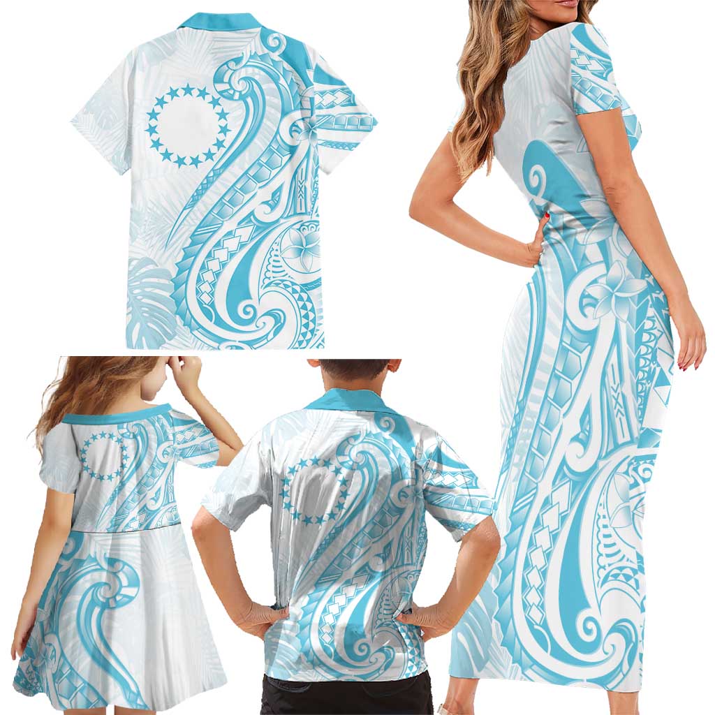 Kia Orana Cook Islands Family Matching Short Sleeve Bodycon Dress and Hawaiian Shirt Moana Plumeria Tropical Waves LT7 - Polynesian Pride