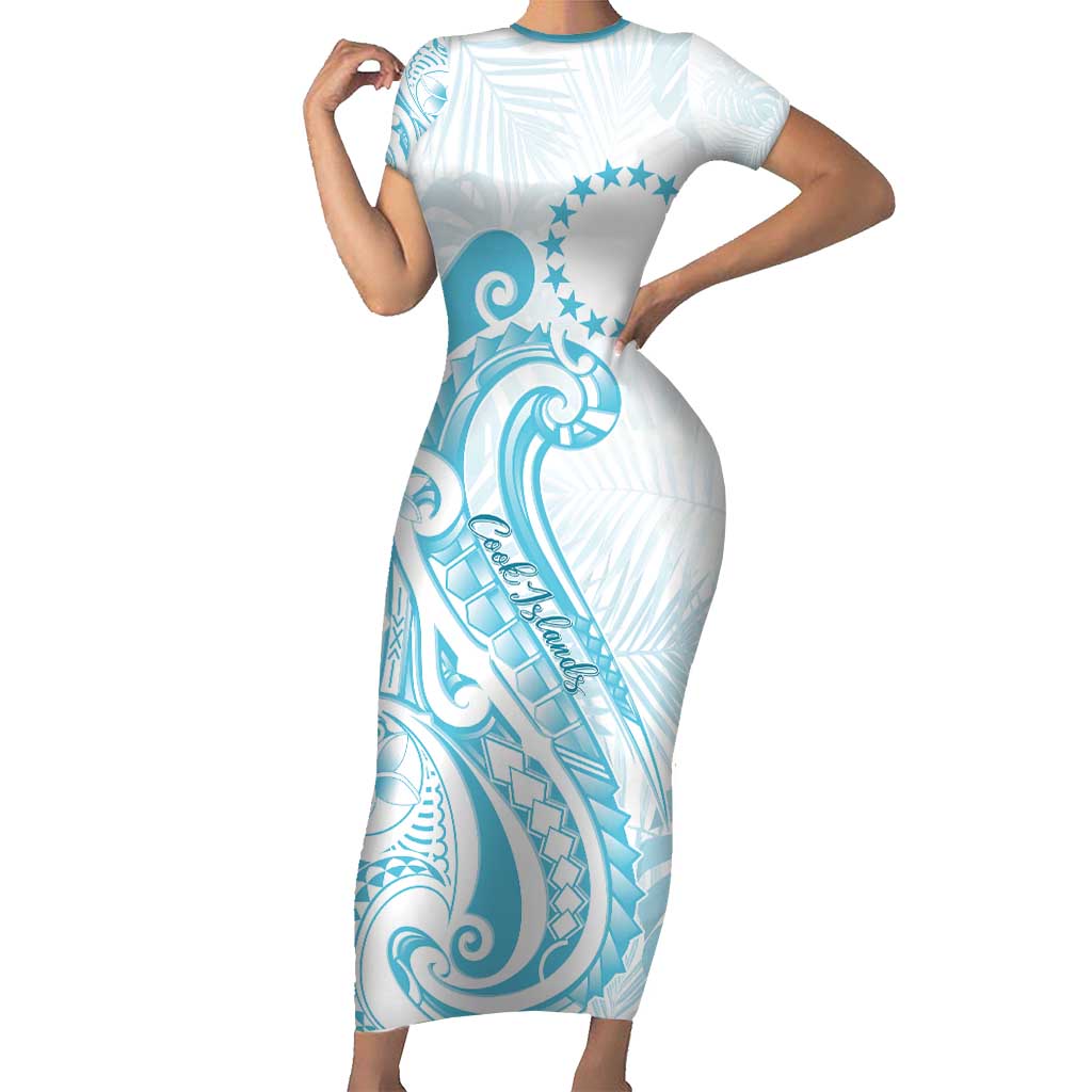 Kia Orana Cook Islands Family Matching Short Sleeve Bodycon Dress and Hawaiian Shirt Moana Plumeria Tropical Waves LT7 Mom's Dress Turquoise - Polynesian Pride