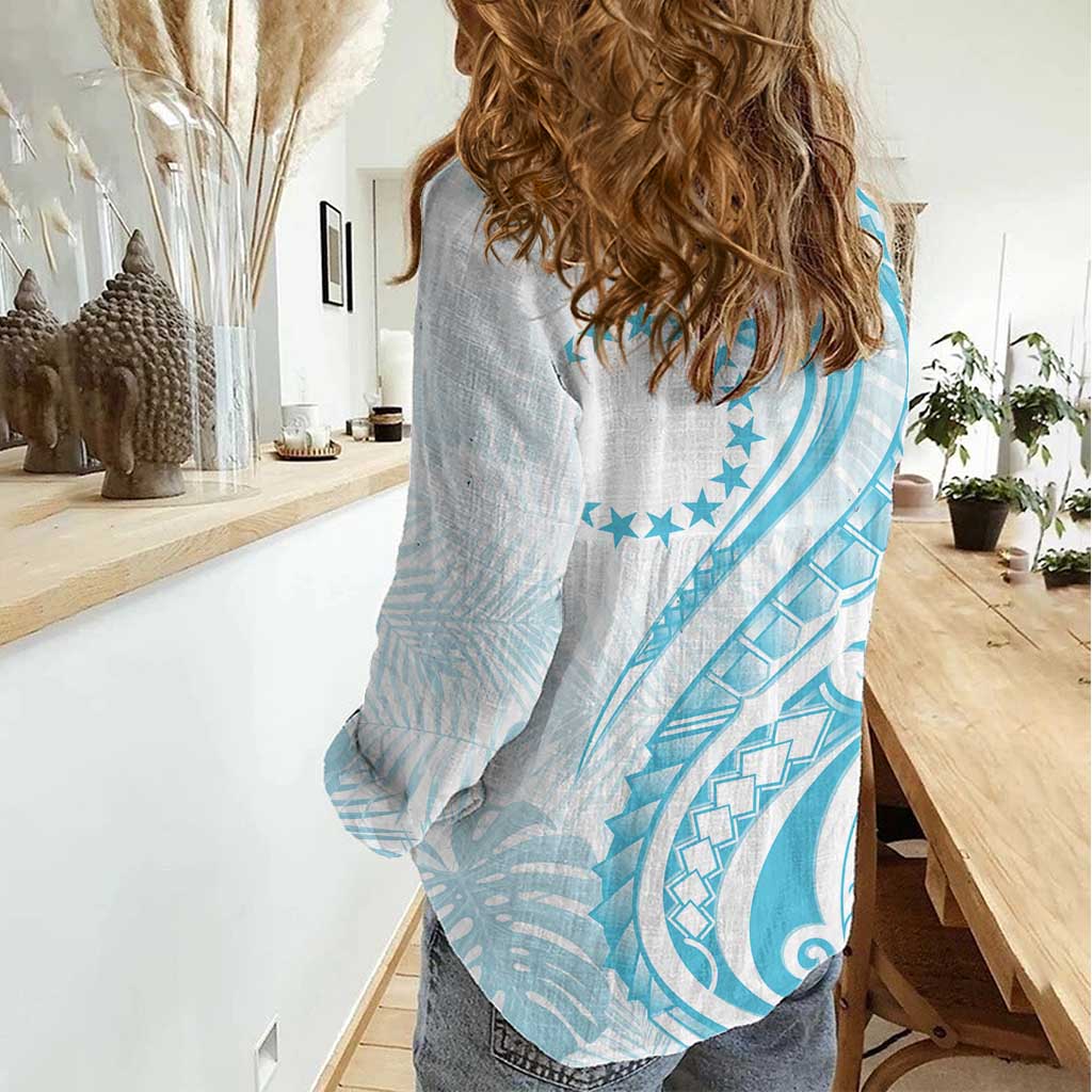 Kia Orana Cook Islands Women Casual Shirt Moana Plumeria Tropical Waves - Polynesian Pride