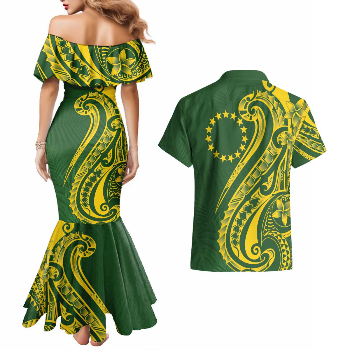 Kia Orana Cook Islands Couples Matching Mermaid Dress and Hawaiian Shirt Plumeria Tropical Waves LT7 - Polynesian Pride