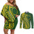 Kia Orana Cook Islands Couples Matching Off Shoulder Short Dress and Long Sleeve Button Shirt Plumeria Tropical Waves - Polynesian Pride