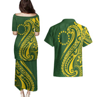 Kia Orana Cook Islands Couples Matching Puletasi and Hawaiian Shirt Plumeria Tropical Waves - Polynesian Pride