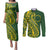 Kia Orana Cook Islands Couples Matching Puletasi and Long Sleeve Button Shirt Plumeria Tropical Waves - Polynesian Pride