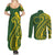 Kia Orana Cook Islands Couples Matching Summer Maxi Dress and Long Sleeve Button Shirt Plumeria Tropical Waves - Polynesian Pride