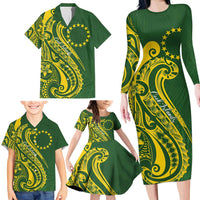 Kia Orana Cook Islands Family Matching Long Sleeve Bodycon Dress and Hawaiian Shirt Plumeria Tropical Waves LT7 - Polynesian Pride