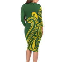 Kia Orana Cook Islands Family Matching Long Sleeve Bodycon Dress and Hawaiian Shirt Plumeria Tropical Waves LT7 - Polynesian Pride