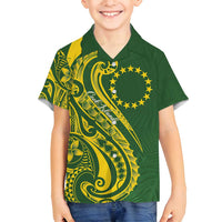Kia Orana Cook Islands Family Matching Long Sleeve Bodycon Dress and Hawaiian Shirt Plumeria Tropical Waves LT7 Son's Shirt Yellow Green - Polynesian Pride