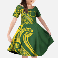 Kia Orana Cook Islands Family Matching Mermaid Dress and Hawaiian Shirt Plumeria Tropical Waves LT7 Daughter's Dress Yellow Green - Polynesian Pride