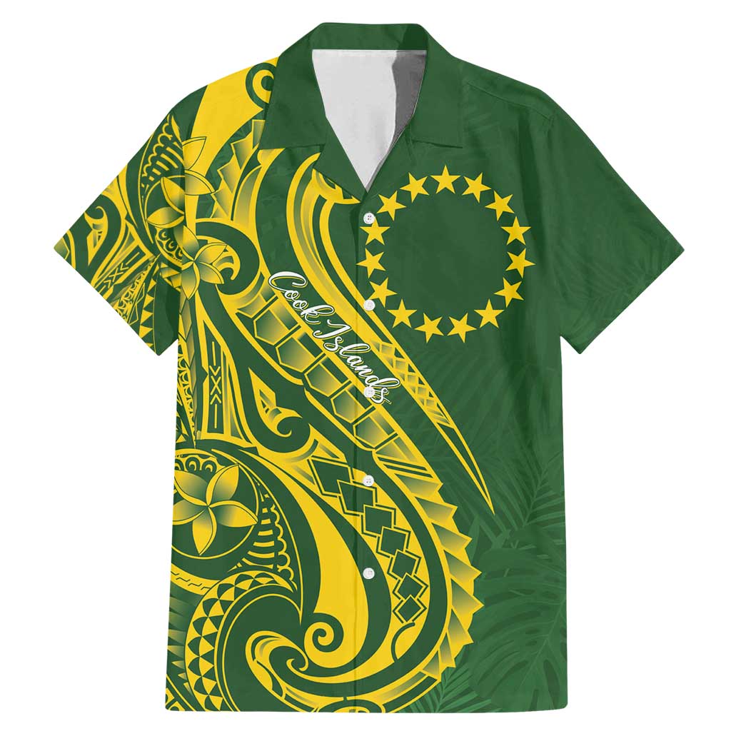 Kia Orana Cook Islands Family Matching Mermaid Dress and Hawaiian Shirt Plumeria Tropical Waves LT7 Dad's Shirt - Short Sleeve Yellow Green - Polynesian Pride