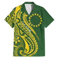 Kia Orana Cook Islands Family Matching Mermaid Dress and Hawaiian Shirt Plumeria Tropical Waves LT7 Dad's Shirt - Short Sleeve Yellow Green - Polynesian Pride