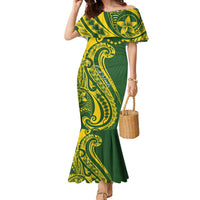 Kia Orana Cook Islands Family Matching Mermaid Dress and Hawaiian Shirt Plumeria Tropical Waves LT7 Mom's Dress Yellow Green - Polynesian Pride