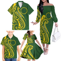 Kia Orana Cook Islands Family Matching Off The Shoulder Long Sleeve Dress and Hawaiian Shirt Plumeria Tropical Waves LT7 - Polynesian Pride