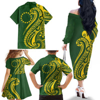Kia Orana Cook Islands Family Matching Off The Shoulder Long Sleeve Dress and Hawaiian Shirt Plumeria Tropical Waves LT7 - Polynesian Pride