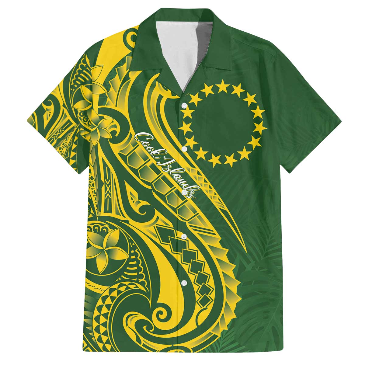 Kia Orana Cook Islands Family Matching Off The Shoulder Long Sleeve Dress and Hawaiian Shirt Plumeria Tropical Waves LT7 Dad's Shirt - Short Sleeve Yellow Green - Polynesian Pride