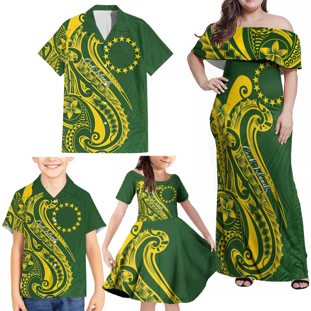 Kia Orana Cook Islands Family Matching Off Shoulder Maxi Dress and Hawaiian Shirt Plumeria Tropical Waves LT7 - Polynesian Pride