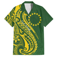 Kia Orana Cook Islands Family Matching Off Shoulder Short Dress and Hawaiian Shirt Plumeria Tropical Waves LT7 Dad's Shirt - Short Sleeve Yellow Green - Polynesian Pride