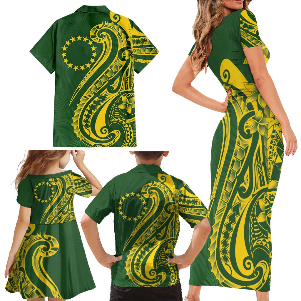 Kia Orana Cook Islands Family Matching Short Sleeve Bodycon Dress and Hawaiian Shirt Plumeria Tropical Waves LT7 - Polynesian Pride