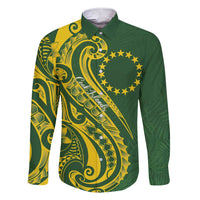 Kia Orana Cook Islands Family Matching Short Sleeve Bodycon Dress and Hawaiian Shirt Plumeria Tropical Waves LT7 Dad's Shirt - Long Sleeve Yellow Green - Polynesian Pride
