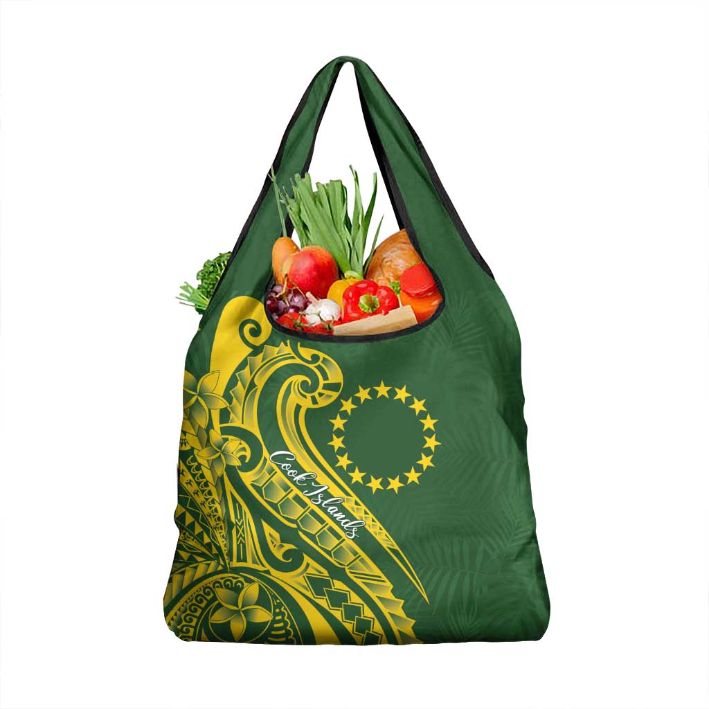 Kia Orana Cook Islands Grocery Bag Plumeria Tropical Waves LT7 1-pack One Size Yellow Green - Polynesian Pride