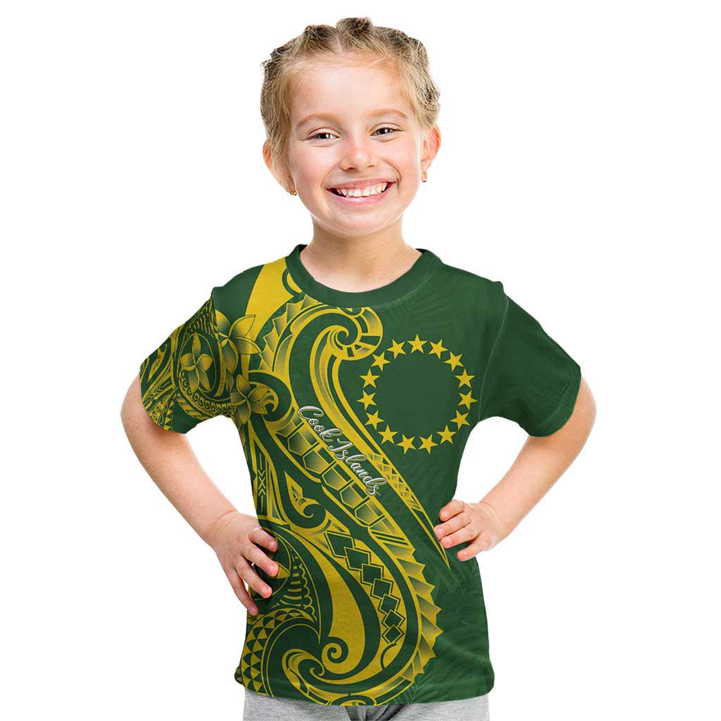 Kia Orana Cook Islands Kid T Shirt Plumeria Tropical Waves LT7 Yellow Green - Polynesian Pride