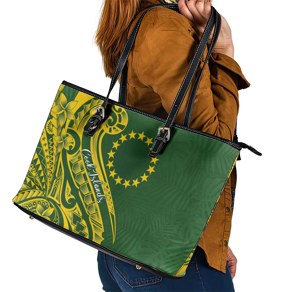 Kia Orana Cook Islands Leather Tote Bag Plumeria Tropical Waves - Polynesian Pride