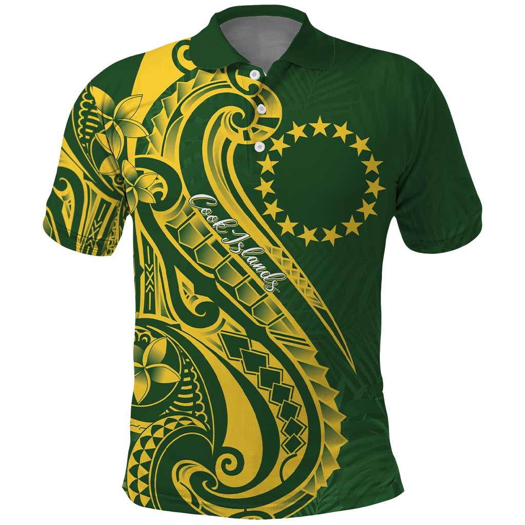 Kia Orana Cook Islands Polo Shirt Plumeria Tropical Waves LT7 Yellow Green - Polynesian Pride