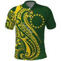 Kia Orana Cook Islands Polo Shirt Plumeria Tropical Waves LT7 Yellow Green - Polynesian Pride