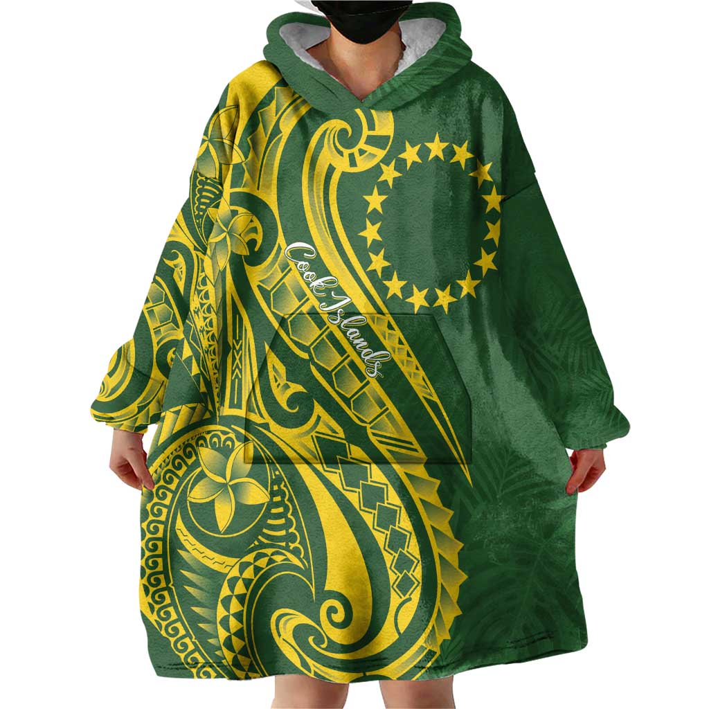 Kia Orana Cook Islands Wearable Blanket Hoodie Plumeria Tropical Waves - Polynesian Pride