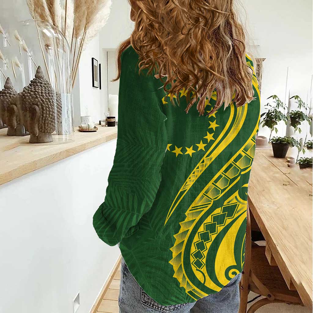 Kia Orana Cook Islands Women Casual Shirt Plumeria Tropical Waves - Polynesian Pride